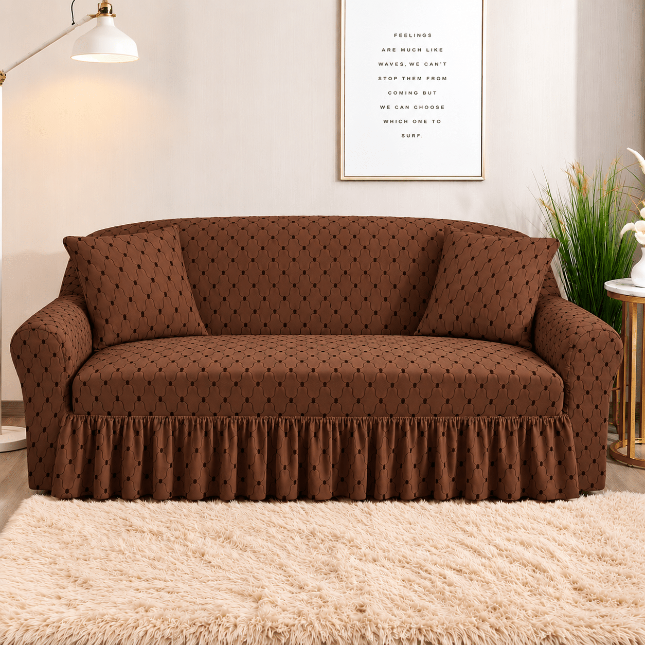 Elastic Sofa Cover - Brown Colour Butterfly Design