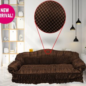 Elastic Sofa Cover – Brown Colour Chess Box Design