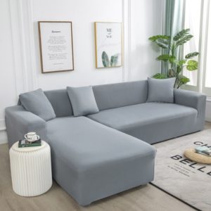 L Shape Corner Sofa Cover Modern Elastic Sofa Cover For Living Room Solid Color Stretchable Fitted Sofa Covers (Grey)