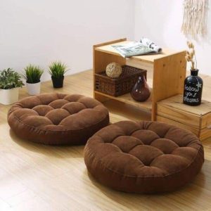 Brown Colour Round Floor Cushions Ball Fiber Filled 1 Pair = 2 pcs Velvet Fabric