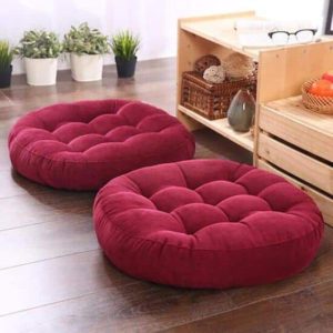 Maroon Colour Round Floor Cushions Ball Fiber Filled 1 Pair = 2 pcs Velvet Fabric