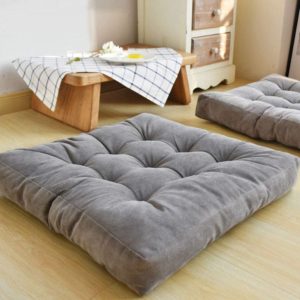 Grey Colour Square Shaped Floor Cushions Ball Fiber Filled 1 Pair = 2 pcs Velvet Fabric