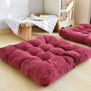 Maroon Colour Square Shaped Floor Cushions Ball Fiber Filled 1 Pair = 2 pcs Velvet Fabric