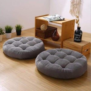 Grey Colour Round Floor Cushion Ball Fiber Filled 1 Pair = 2 pcs Velvet Fabric