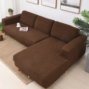 L Shape Corner Sofa Cover Modern Elastic Sofa Cover For Living Room Solid Color Stretchable Fitted Sofa Covers (Brown)