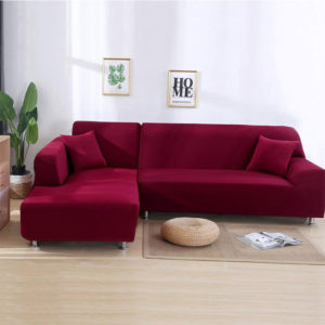 L Shape Corner Sofa Cover Modern Elastic Sofa Cover For Living Room Solid Color Stretchable Fitted Sofa Covers (Maroon)