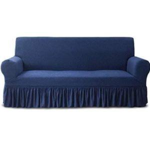 Turkish Style Sofa cover – Frill sofa cover – jersey fabric , Dust Resistant fabric , Washable- Colour Blue