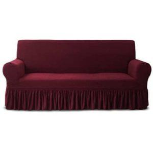 Turkish Style Sofa cover – Frill sofa cover jersey fabric , Dust Resistant fabric , Washable- Colour Maroon