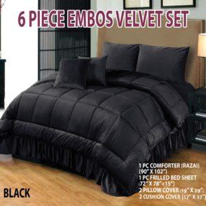 6 PC Bridal Embossed Velvet Frill Duvet ( Razai) Set ππ Black Colour