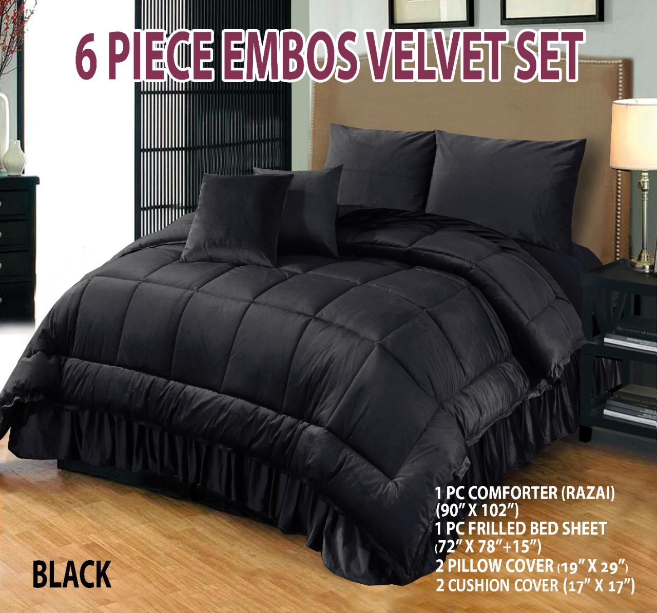 6 PC Bridal Embossed Velvet Frill Duvet ( Razai) Set 🎉🎉 Black Colour