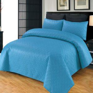 3 Piece Jersey Quilted Ultrasonic Luxury Bed set- Blue Colour
