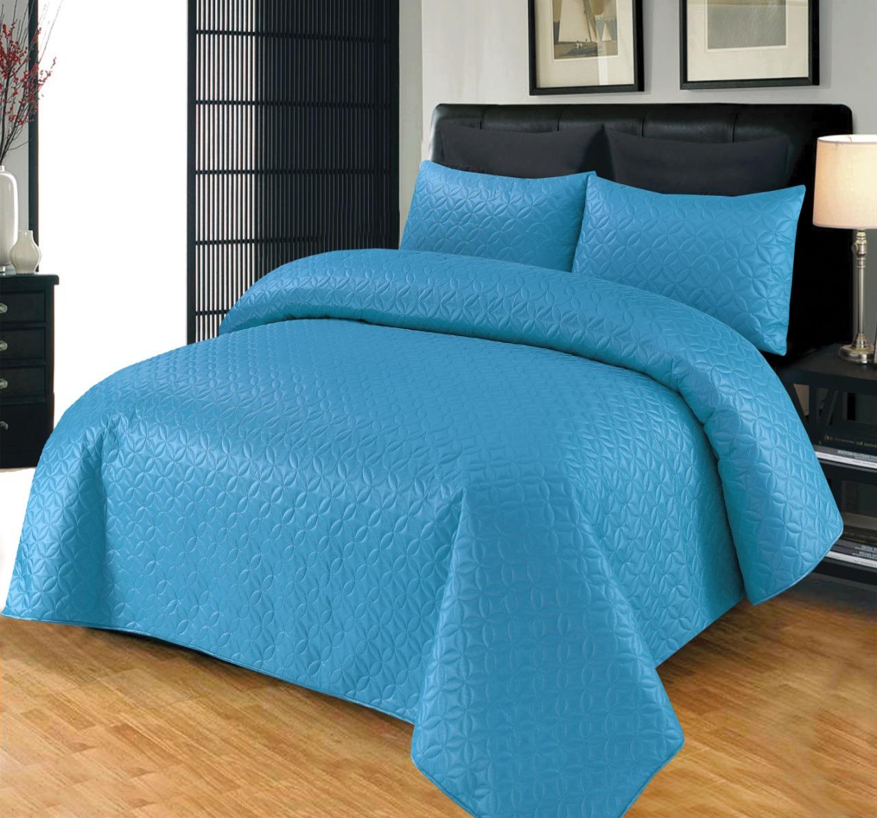 3 Piece Jersey Quilted Ultrasonic Luxury Bed set- Blue Colour