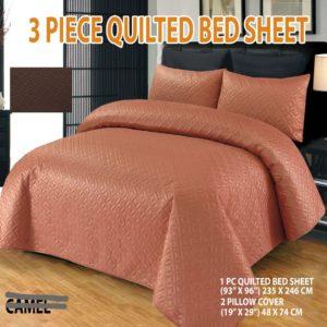 3 Piece Jersey Quilted Ultrasonic Luxury Bed set- Camel Colour
