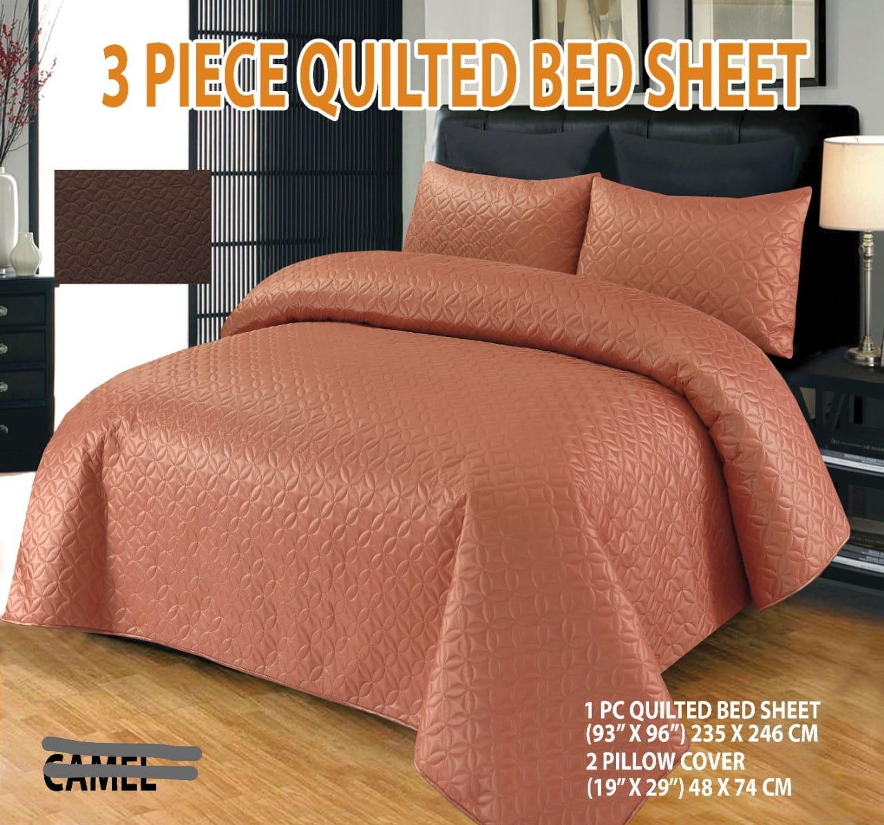 3 Piece Jersey Quilted Ultrasonic Luxury Bed set- Camel Colour