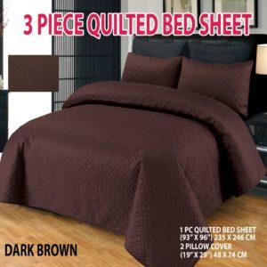 3 Piece Jersey Quilted Ultrasonic Luxury Bed set- Dark Brown Colour
