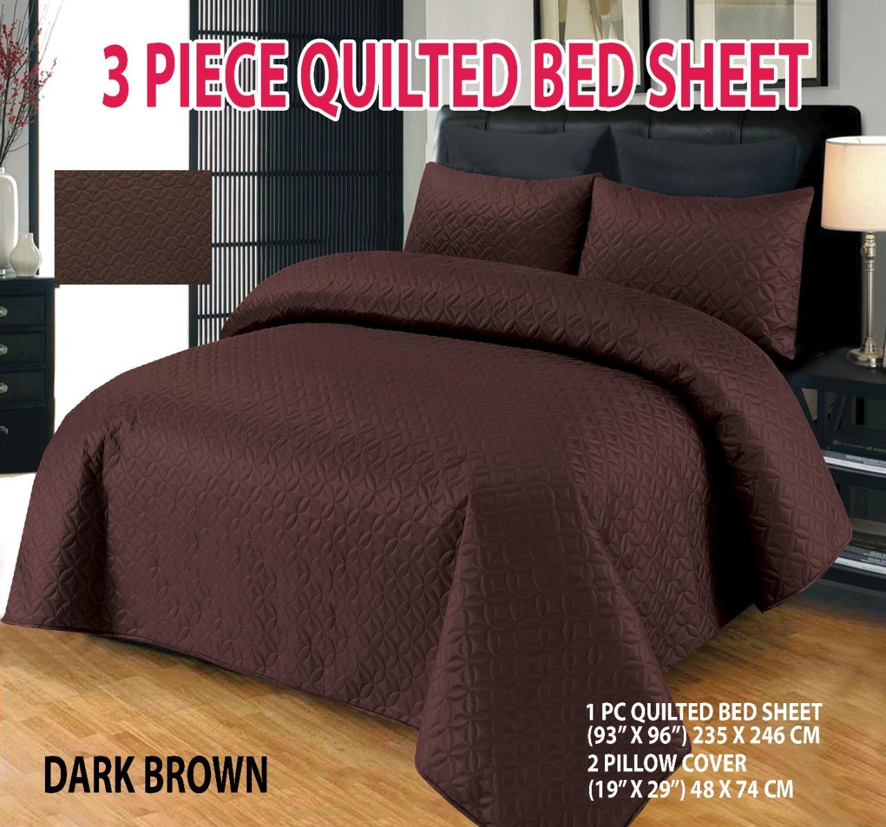 3 Piece Jersey Quilted Ultrasonic Luxury Bed set- Dark Brown Colour