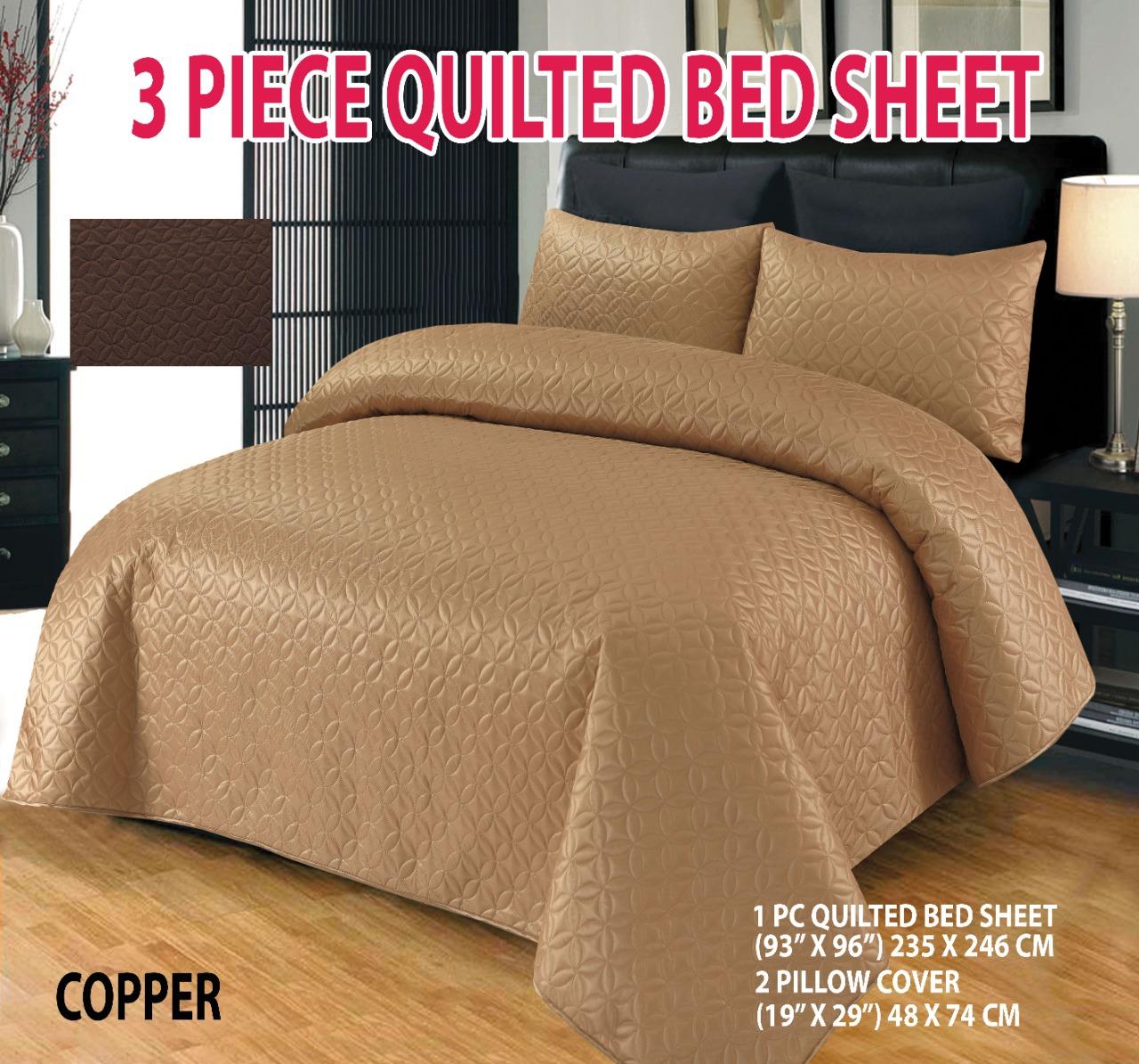 3 Piece Jersey Quilted Ultrasonic Luxury Bed set- Copper Brown Colour