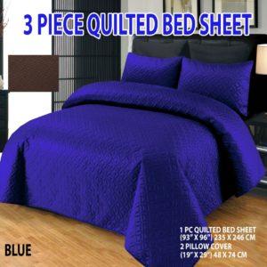 3 Piece Jersey Quilted Ultrasonic Luxury Bed set- Blue Colour