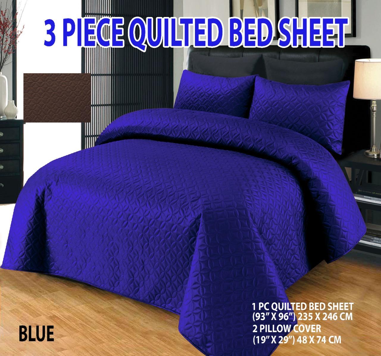 3 Piece Jersey Quilted Ultrasonic Luxury Bed set- Blue Colour