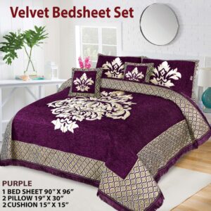 Jacquard Velvet Bedsheet Set 5 Piece King Size with Pillow & Cushion Covers