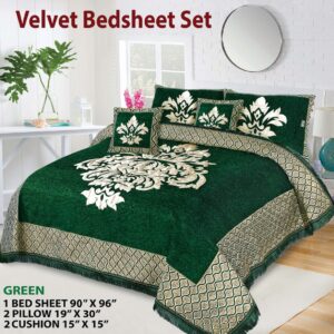 Jacquard Velvet Bedsheet Set 5 Piece King Size with Pillow & Cushion Covers