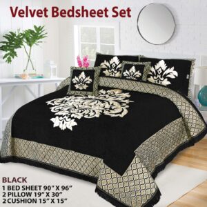 Jacquard Velvet Bedsheet Set 5 Piece King Size with Pillow & Cushion Covers