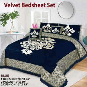 Jacquard Velvet Bedsheet Set 5 Piece King Size with Pillow & Cushion Covers