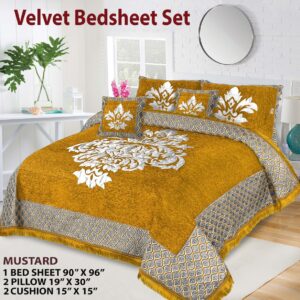 Jacquard Velvet Bedsheet Set 5 Piece King Size with Pillow & Cushion Covers