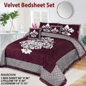 Jacquard Velvet Bedsheet Set 5 Piece King Size with Pillow & Cushion Covers