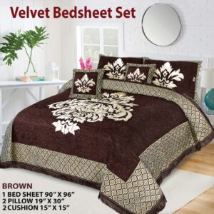 Jacquard Velvet Bedsheet Set 5 Piece King Size with Pillow & Cushion Covers