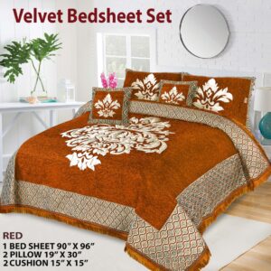 Jacquard Velvet Bedsheet Set 5 Piece King Size with Pillow & Cushion Covers