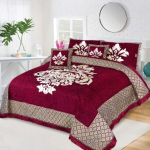 Jacquard Velvet Bedsheet Set 5 Piece King Size with Pillow & Cushion Covers