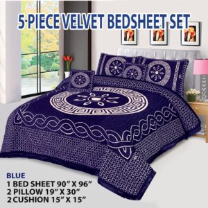 Jacquard Velvet Bedsheet Set 5 Piece King Size with Pillow & Cushion Covers