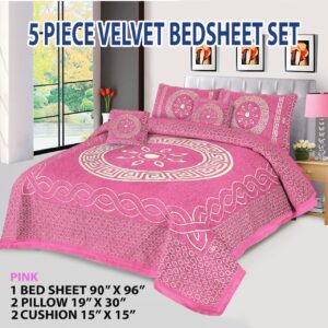 Jacquard Velvet Bedsheet Set 5 Piece King Size with Pillow & Cushion Covers