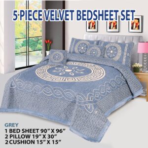 Jacquard Velvet Bedsheet Set 5 Piece King Size with Pillow & Cushion Covers