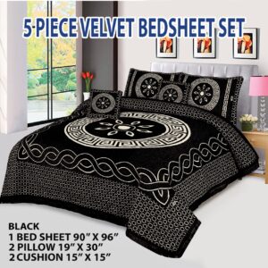 Jacquard Velvet Bedsheet Set 5 Piece King Size with Pillow & Cushion Covers