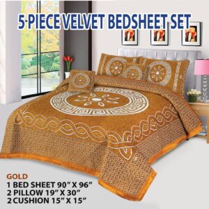 Jacquard Velvet Bedsheet Set 5 Piece King Size with Pillow & Cushion Covers