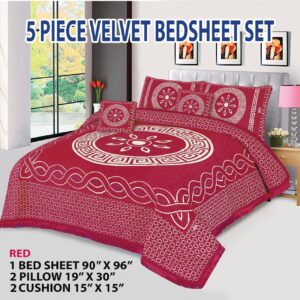Jacquard Velvet Bedsheet Set 5 Piece King Size with Pillow & Cushion Covers