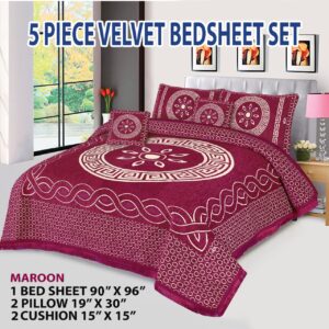 Jacquard Velvet Bedsheet Set 5 Piece King Size with Pillow & Cushion Covers