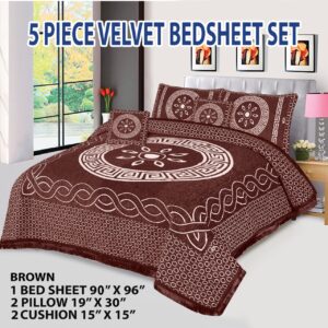 Jacquard Velvet Bedsheet Set 5 Piece King Size with Pillow & Cushion Covers
