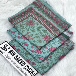 Bin Saeed 3 Piece Unstitched Lawn Suit – Elegant Summer Collection for Women