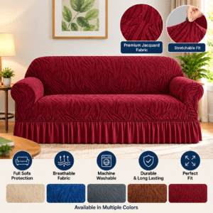 Elastic Sofa Cover Maroon Colour Zebra Design